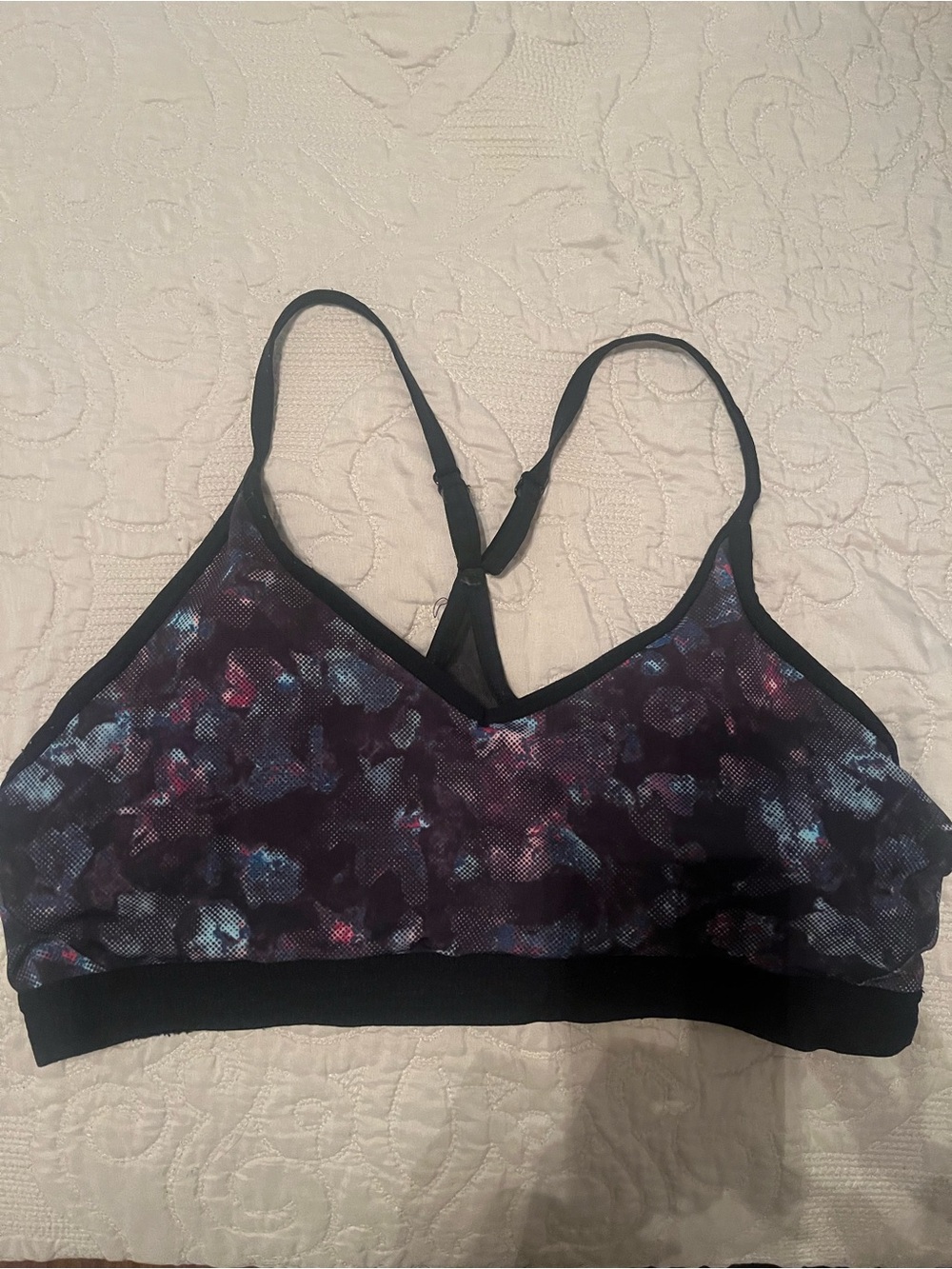 Athletic Works Black Floral-Print Racerback Sports Bra